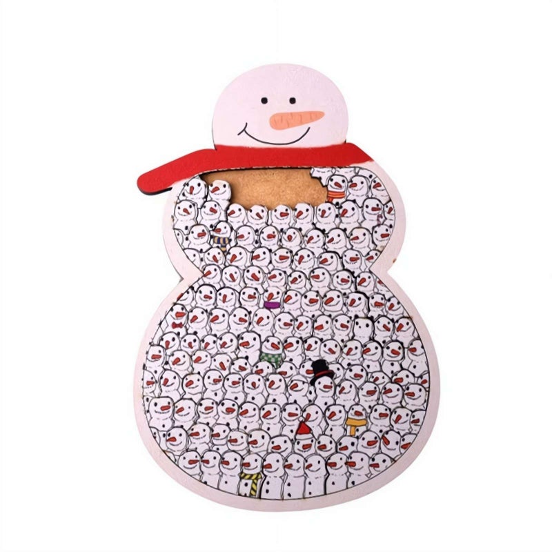 Christmas Snowman Wooden Jigsaw Puzzle,Unique Animal Shape Puzzle with Frame,Animal Cats Wooden Puzzles Pieces Decor for Cats Lover,Adorable Christmas Wood Cut Puzzles for Family Friend - Image 1